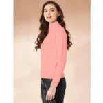 Generic Women's Polyester Solid High Neck Full Sleeve T-Shirt (Peach) - Image 4