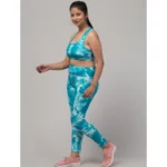 Generic Women's Polyester Spandex Printed Ankle Length High Rise Slip On Tights and Bra Set (SkyBlue) - Image 2