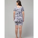 Generic Women's Polyester Spandex Printed Above Knee Slip On Round Neck Swimsuit Set (Grey) - Image 4