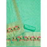 Generic Women's Banarasi Silk Printed Unstitched Salwar Suit Material With Dupatta (Seagreen, 3Mtrs) - Image 3