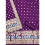 Generic Women's Banarasi Silk Printed Unstitched Salwar Suit Material With Dupatta (Purple, 3Mtrs) - Image 3