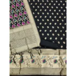 Generic Women's Banarasi Silk Printed Unstitched Salwar Suit Material With Dupatta (Black, 3Mtrs) - Image 2