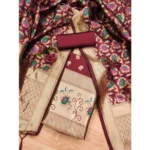 Generic Women's Banarasi Silk Printed Unstitched Salwar Suit Material With Dupatta (Maroon, 3Mtrs) - Image 4