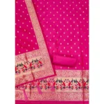 Generic Women's Banarasi Silk Printed Unstitched Salwar Suit Material With Dupatta (Pink, 3Mtrs) - Image 2
