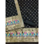 Generic Women's Banarasi Silk Printed Unstitched Salwar Suit Material With Dupatta (Black, 3Mtrs) - Image 3