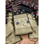 Generic Women's Banarasi Silk Printed Unstitched Salwar Suit Material With Dupatta (Black, 3Mtrs) - Image 4