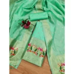 Generic Women's Banarasi Silk Printed Unstitched Salwar Suit Material With Dupatta (Seagreen, 3Mtrs) - Image 4
