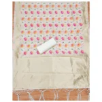 Generic Women's Banarasi Silk Printed Unstitched Salwar Suit Material With Dupatta (White, 3Mtrs) - Image 3