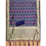 Generic Women's Banarasi Silk Printed Unstitched Salwar Suit Material With Dupatta (Navy Blue, 3Mtrs) - Image 3