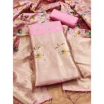 Generic Women's Banarasi Silk Printed Unstitched Salwar Suit Material With Dupatta (Pink, 3Mtrs) - Image 3