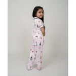 Generic Girl's Silk Bleand Printed Short Sleeve Night Suit Set (Creem) - Image 3