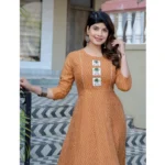 Generic Women's Rayon Print With Embroidery Work A-Line Kurti (Rust) - Image 5