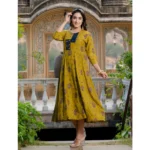 Generic Women's Rayon Print With Embroidery Work A-Line Kurti (Mehendi) - Image 3