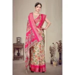 Generic Women's Cotton Silk  Printed Saree With Unstitched Blouse 5.5Mtr (Pink) - Image 2