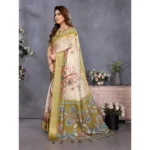 Generic Women's Cotton Silk  Printed Saree With Unstitched Blouse 5.5Mtr (Olive Green) - Image 4