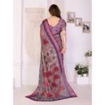 Generic Women's Linen Cotton  Printed Saree With Unstitched Blouse 5.5Mtr (Wine ) - Image 4