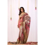 Generic Women's Faux_Silk Printed Saree With Unstitched Blouse 5.5Mtr (Beige) - Image 4