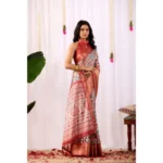 Generic Women's Faux_Silk Printed Saree With Unstitched Blouse 5.5Mtr (Off_White) - Image 4
