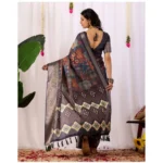 Generic Women's Faux_Silk Printed Saree With Unstitched Blouse 5.5Mtr (Navy_Blue) - Image 2