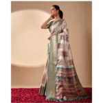 Generic Women's Faux_Silk_Blend Printed Saree With Unstitched Blouse 5.5Mtr (Beige) - Image 4