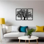 Generic Wooden 3 Pieces Tree Wall Art Panel Frame for Home Decor