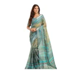 Generic Women's Linen Cotton Printed Ready To Wear Saree With Unstitched Blouse 5.5 Mtr (Light_Green)