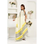 Generic Women's Linen Cotton Printed Ready To Wear Saree With Unstitched Blouse 5.5 Mtr (Off_White) - Image 3