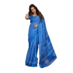 Generic Women's Linen Cotton Printed Ready To Wear Saree With Unstitched Blouse 5.5 Mtr (Blue)