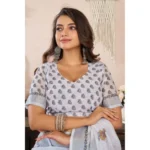 Generic Women's Linen Cotton Printed Ready To Wear Saree With Unstitched Blouse 5.5 Mtr (Off_White) - Image 2