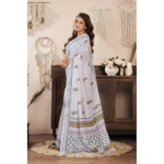 Generic Women's Linen Cotton Printed Ready To Wear Saree With Unstitched Blouse 5.5 Mtr (Off_White) - Image 3