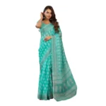 Generic Women's Linen Cotton Printed Ready To Wear Saree With Unstitched Blouse 5.5 Mtr (Sea_Green)
