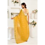 Generic Women's Linen Cotton Printed Ready To Wear Saree With Unstitched Blouse 5.5 Mtr (Yellow) - Image 4