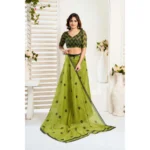 Generic Women's Linen Cotton Printed Ready To Wear Saree With Unstitched Blouse 5.5 Mtr (Green) - Image 2