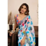 Generic Women's Linen Cotton Printed Ready To Wear Saree With Unstitched Blouse 5.5 Mtr (Multicolor) - Image 3
