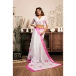 Generic Women's Linen Cotton Printed Ready To Wear Saree With Unstitched Blouse 5.5 Mtr (Light_White) - Image 2