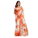 Generic Women's Linen Cotton Printed Ready To Wear Saree With Unstitched Blouse 5.5 Mtr (Orange)