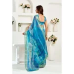 Generic Women's Linen Cotton Printed Ready To Wear Saree With Unstitched Blouse 5.5 Mtr (Blue) - Image 4