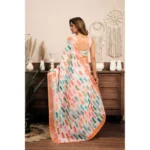 Generic Women's Linen Cotton Printed Ready To Wear With Pocket Saree With Unstitched Blouse 5.5 Mtr (Multicolor) - Image 4