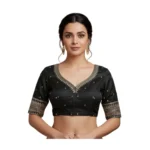 Generic Women's Vichitra Silk V Neck Padded Blouse (Black, 38 Ready Size (Self-Alterable 36–40)