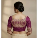 Generic Women's Vichitra Silk V Neck Padded Blouse (Purple, 38 Ready Size (Self-Alterable 36–40) - Image 2