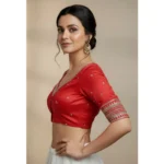 Generic Women's Vichitra Silk V Neck Padded Blouse (Red, 38 Ready Size (Self-Alterable 36–40) - Image 2