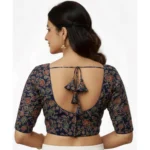 Generic Women's Ajrakh Cotton Round Neck Padded Blouse (Navy, 38 Ready Size (Self-Alterable 36–40) - Image 2