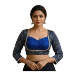 Generic Women's Rayon Sabyasachi Style Round Neck Padded Blouse (Blue, 38 Ready Size (Self-Alterable 36–40)
