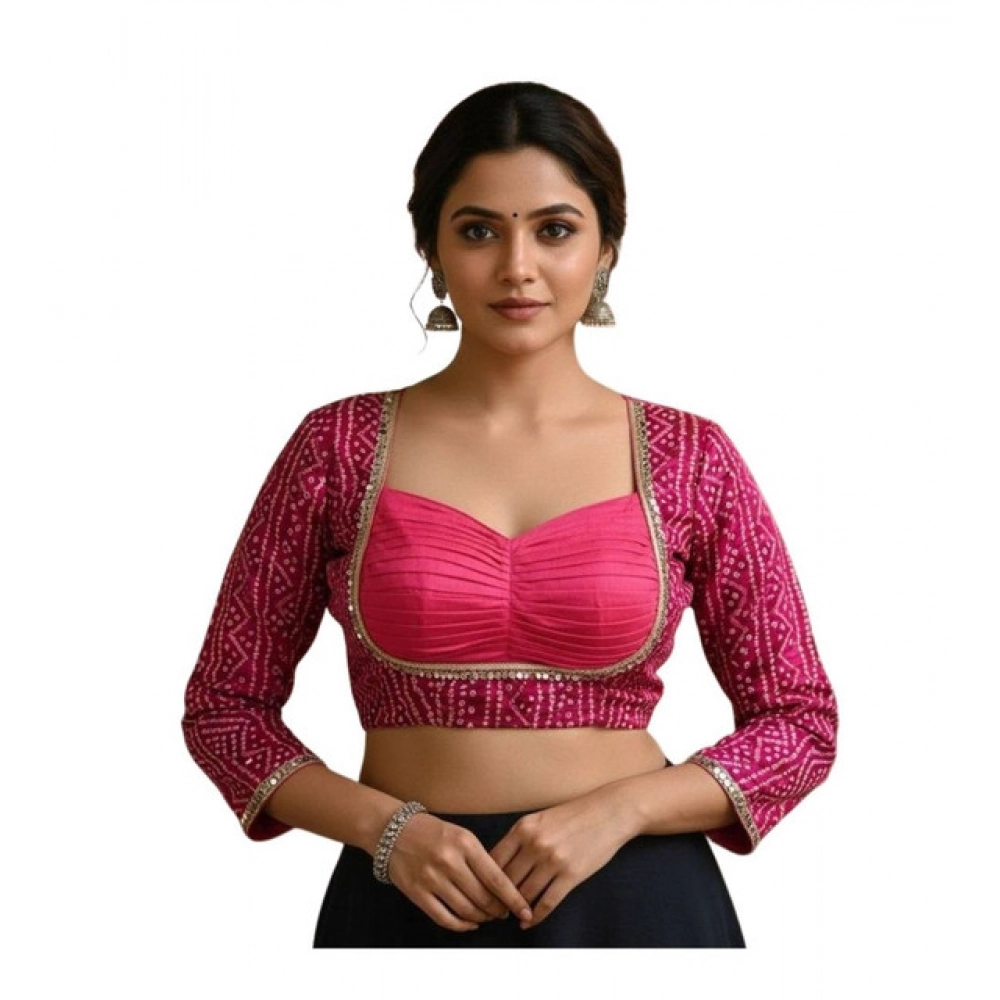 PID-64592-Women-s-Rayon-Foil-Print-Silk-with-Vichitra-Sabyasachi-Style-Round-Neck-Padded-Blouse-Pi-1000x1000-1.webp Generic Women's Rayon Sabyasachi Style Round Neck Padded Blouse (Pink, 38 Ready Size (Self-Alterable 36–40) - Image 1