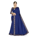 Women's Silk Blend Saree (Neavy blue, 5-6mtrs)