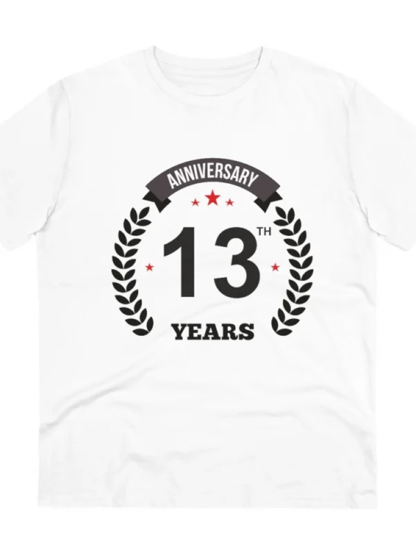 Men's PC Cotton 13th Anniversary Printed T Shirt (Color: White, Thread Count: 180GSM)