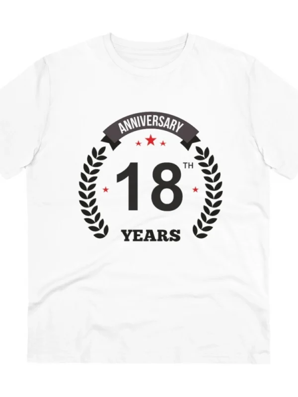 Men's PC Cotton 18th Anniversary Printed T Shirt (Color: White, Thread Count: 180GSM)