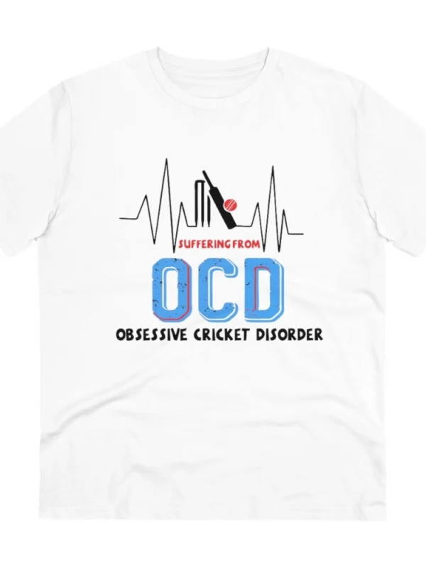 Men's PC Cotton Cricket Design Printed T Shirt (Color: White, Thread Count: 180GSM)