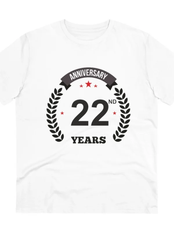 Men's PC Cotton 22nd Anniversary Printed T Shirt (Color: White, Thread Count: 180GSM)