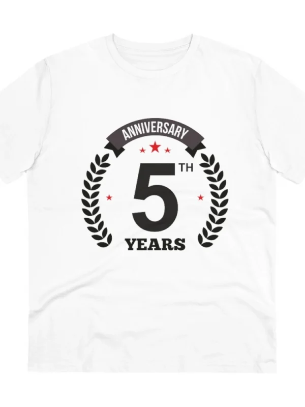 Men's PC Cotton 5th Anniversary Printed T Shirt (Color: White, Thread Count: 180GSM)
